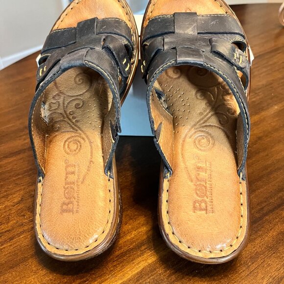 Women's Born Handcrafted Black Leather Open-Toe Slide Sandals Size 8.5 - Picture 6 of 8